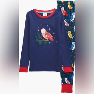 NWT. Mini Boden Snug Fitting Starboard Blue Owls Pajama Set, Size 6y